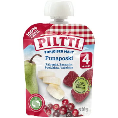 Piltti Pohjoisen maut 90g Punaposki hedelmäsose 4kk annospussi Piltti Pohjoisen maut 90g Punaposki hedelmäsose 4kk annospussi