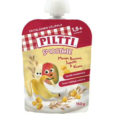 Piltti 150g Smoothie Jogurtti-mango-banaani-kaura 1,5v+ annospussi Piltti 150g Smoothie Jogurtti-mango-banaani-kaura 1,5v+ annospussi