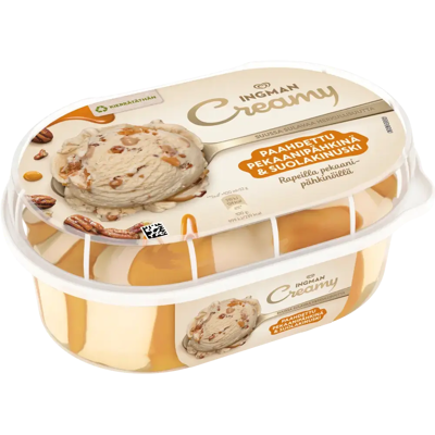 Ingman Creamy Paahdettu Pekaanipähkinä & Suolakinuski Jäätelö 850ml/445g Ingman Creamy Paahdettu Pekaanipähkinä & Suolakinuski Jäätelö 850ml/445g