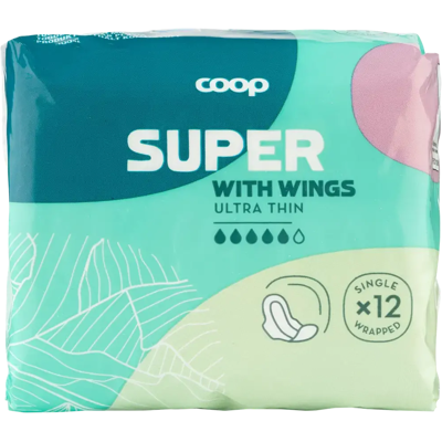 Coop siivellinen ultraohut superimukykyinen side 12 kpl Coop siivellinen ultraohut superimukykyinen side 12 kpl