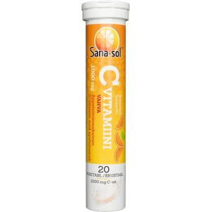 Sana-sol C-vitamiini 1000mg sokeriton appelsiininmakuinen C-vitamiiniporetabletti 20 poretablettia Sana-sol C-vitamiini 1000mg sokeriton appelsiininmakuinen C-vitamiiniporetabletti 20 poretablettia
