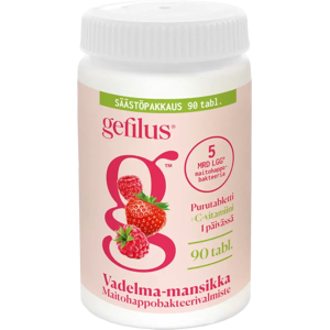 Gefilus vadelma maitohappobakteeri-C-vitamiinivalmiste purutabletti 90tabl ravintolisä Gefilus vadelma maitohappobakteeri-C-vitamiinivalmiste purutabletti 90tabl ravintolisä