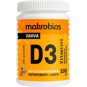 Makrobios Vahva D3-vitamiini appelsiini 100mcg 150 tablettia 53g Makrobios Vahva D3-vitamiini appelsiini 100mcg 150 tablettia 53g