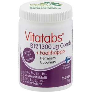 Vitatabs B12 1300 µg Combi + Foolihappo B1-, B6-, B9- vitamiinitabletti 150 tabl. Vitatabs B12 1300 µg Combi + Foolihappo B1-, B6-, B9- vitamiinitabletti 150 tabl.
