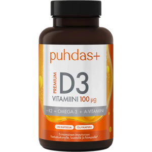 Puhdas+ Premium D3-vitamiini 100 µg + K2 + Omega-3 + A-vitamiini 120 kaps Puhdas+ Premium D3-vitamiini 100 µg + K2 + Omega-3 + A-vitamiini 120 kaps