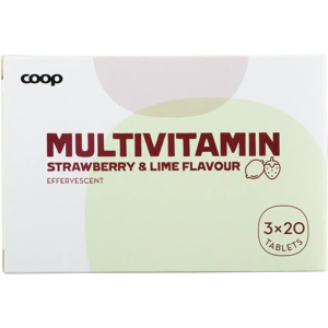 Coop Monivitamiini Mansikka-lime poretabletti 3x20 kpl Coop Monivitamiini Mansikka-lime poretabletti 3x20 kpl