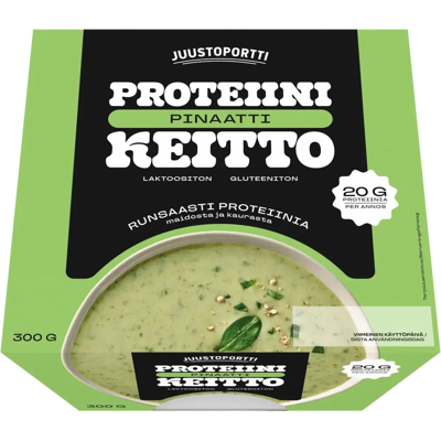 Juustoportti Proteiini-pinaattikeitto 300g laktoositon gluteeniton Juustoportti Proteiini-pinaattikeitto 300g laktoositon gluteeniton