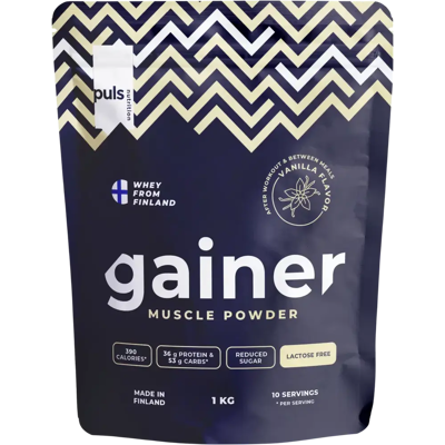 Puls Gainer muscle powder juomajauhe vanilja 1kg Puls Gainer muscle powder juomajauhe vanilja 1kg