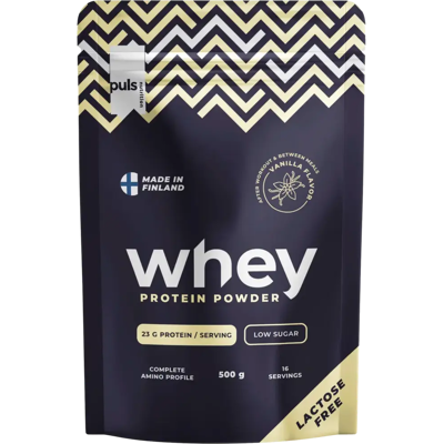 Puls Nutrition WHEY proteiinijauhe Vanilja 500g laktoositon kotimainen Puls Nutrition WHEY proteiinijauhe Vanilja 500g laktoositon kotimainen