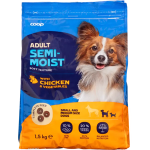 Coop puolikostea ruoka sis. kanaa ja kasviksia täysikasvuisille koirille täysrehu 1,5 kg Coop puolikostea ruoka sis. kanaa ja kasviksia täysikasvuisille koirille täysrehu 1,5 kg