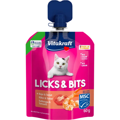 Vitakraft Licks & Bits kissan makupala katkarapu & tomaatti 60g MSC Vitakraft Licks & Bits kissan makupala katkarapu & tomaatti 60g MSC