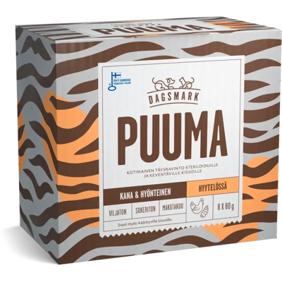 Dagsmark PUUMA kotimainen kissan täysravinto kana-hyönteinen hyytelössä 8x80 g Dagsmark PUUMA kotimainen kissan täysravinto kana-hyönteinen hyytelössä 8x80 g