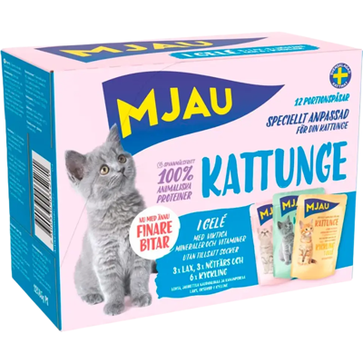 Mjau monipakkaus kissanpennuille - 12x85 g, 3 makuja Mjau monipakkaus kissanpennuille - 12x85 g, 3 makuja
