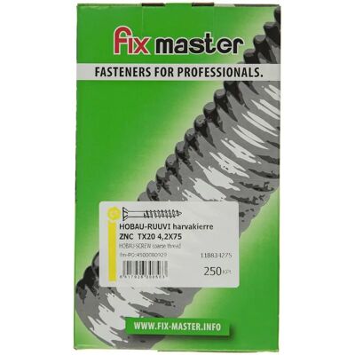 Fix Master hobauruuvi harvakierre torx20 4,2X75 keltainen sinkki 250kpl Fix Master hobauruuvi harvakierre torx20 4,2X75 keltainen sinkki 250kpl