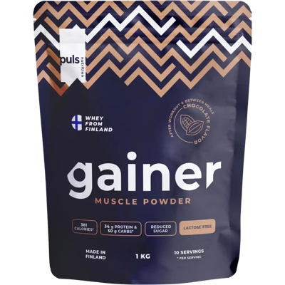 PULS Gainer muscle powder juomajauhe suklaa 1kg PULS Gainer muscle powder juomajauhe suklaa 1kg