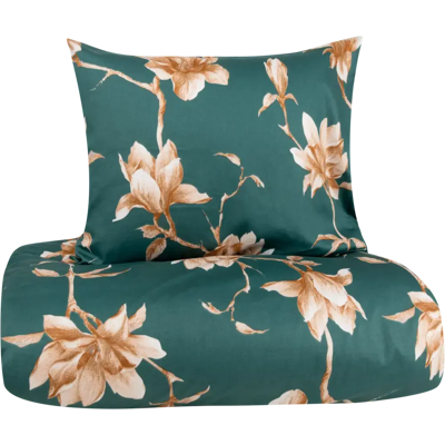 House satiinipussilakanasetti Blomster 150 x 210 cm + 55 x 65 cm tummanvihreä House satiinipussilakanasetti Blomster 150 x 210 cm + 55 x 65 cm tummanvihreä