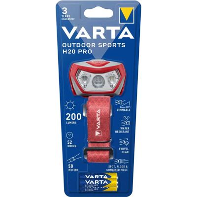 Varta Outdoor Sports H20 Pro Otsalamppu - 200 lm, 52 t, Punainen Varta Outdoor Sports H20 Pro Otsalamppu - 200 lm, 52 t, Punainen