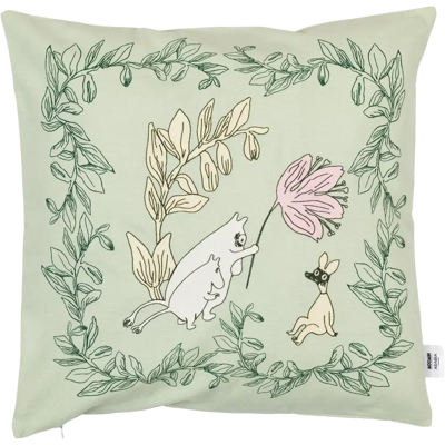 Moomin Arabia Finland brodeerattu Muumi tyynynpäällinen Wildflower 50x50 cm vihreä/roossa/valkoinen Moomin Arabia Finland brodeerattu Muumi tyynynpäällinen Wildflower 50x50 cm vihreä/roossa/valkoinen
