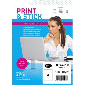 Print&Stick tulostustarrat 210x297 mm A4 100 arkkia Print&Stick tulostustarrat 210x297 mm A4 100 arkkia
