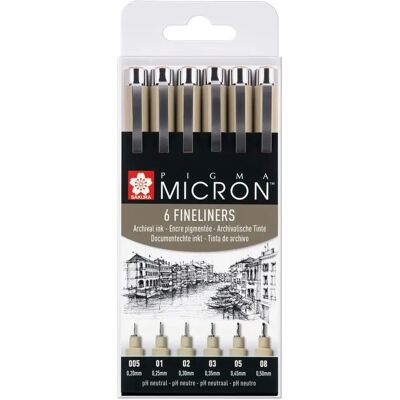 Sakura Micron musta kuitukynäsarja 6kpl Sakura Micron musta kuitukynäsarja 6kpl