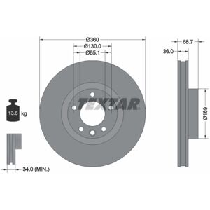 TEXTAR 92262605 Jarrulevy - Ilmastoitu, Korkea hiilipitoisuus - 360mm TEXTAR 92262605 Jarrulevy - Ilmastoitu, Korkea hiilipitoisuus - 360mm