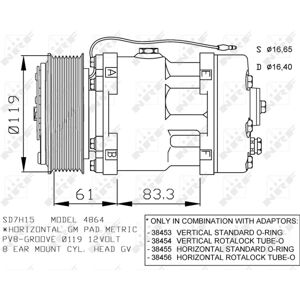NRF SD7H15 Kompressori - 8 Uria - R134a - 200ml Öljy - 12V - SANDEN Yhteensopiva NRF SD7H15 Kompressori - 8 Uria - R134a - 200ml Öljy - 12V - SANDEN Yhteensopiva