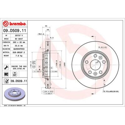 Jarrulevy Brembo 09d50911 Edessä, Tuuletettu, Erittäin Hiilihappoinen, 1 Kappale Jarrulevy Brembo 09d50911 Edessä, Tuuletettu, Erittäin Hiilihappoinen, 1 Kappale