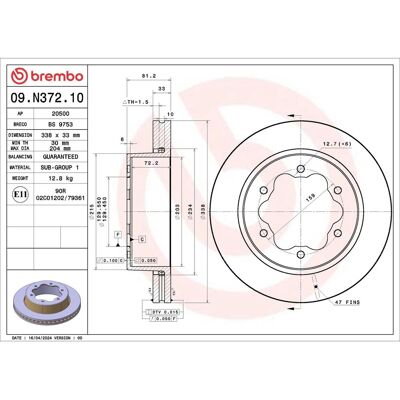 Jarrulevy Brembo 09.N372.10, 1 Kappale Jarrulevy Brembo 09.N372.10, 1 Kappale