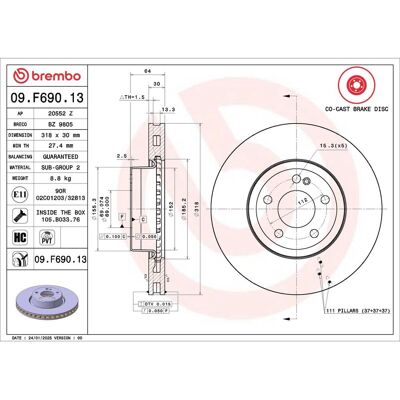 Jarrulevy Brembo 09.F690.13, 1 Kappale Jarrulevy Brembo 09.F690.13, 1 Kappale