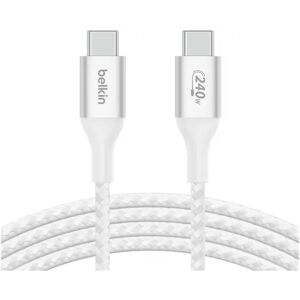 Belkin 240w Usb-c To Usb-c Cable Braided 1m Valkoinen