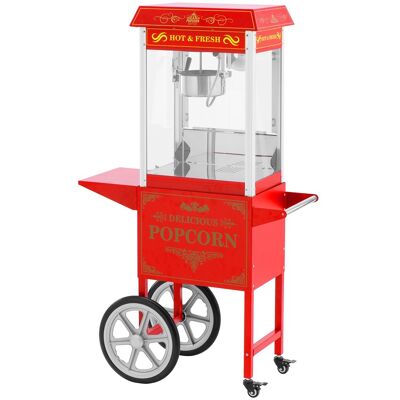 Popcorn-kone vaunulla - 1500 W - 5 kg/h - retrotyyli - 195 / 235 °C - punainen - Royal Catering RCPW-16E.1-2F Popcorn-kone vaunulla - 1500 W - 5 kg/h - retrotyyli - 195 / 235 °C - punainen - Royal Catering RCPW-16E.1-2F