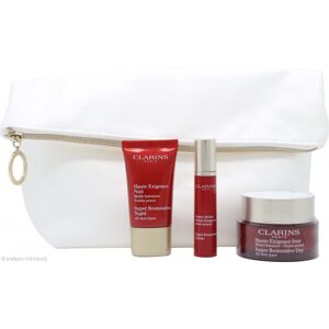 Clarins Haute Exigence Gift Set 50ml Super Restorative Day Cream + 15ml Super Restorative Night Cream + 10ml Super Restorative Serum + Pouch