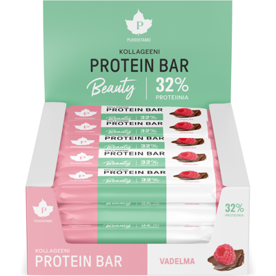 Puhdistamo Kollageeni Beauty proteiinipatukka, Vadelma 24x30g Puhdistamo Kollageeni Beauty proteiinipatukka, Vadelma 24x30g