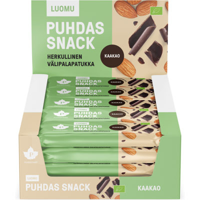 Puhdistamo Puhdas Snack -patukka, Kaakao, Luomu 20x40 g Puhdistamo Puhdas Snack -patukka, Kaakao, Luomu 20x40 g