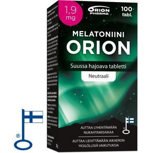 Melatoniini Orion 1,9 mg suussa hajoava 100 tabl Melatoniini Orion 1,9 mg suussa hajoava 100 tabl