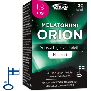 Melatoniini Orion 1,9 mg suussa hajoava 30 tabl Melatoniini Orion 1,9 mg suussa hajoava 30 tabl
