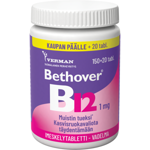 Oy Verman Ab Bethover B12 1 mg Vadelma 150+20 TABLETT - Vitamiini lisä Oy Verman Ab Bethover B12 1 mg Vadelma 150+20 TABLETT - Vitamiini lisä