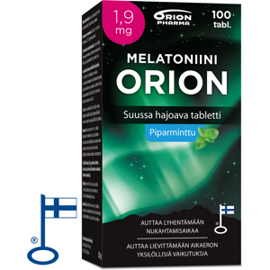 Melatoniini Orion 1,9 mg piparminttu suussa hajoava tabletti 100 kpl Melatoniini Orion 1,9 mg piparminttu suussa hajoava tabletti 100 kpl