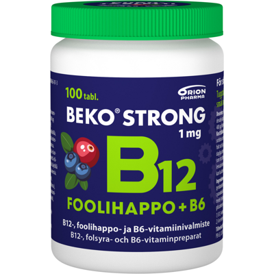Orion Beko Strong B12+foolihappo+B6 mustikka-karpalo 100 purutabl Orion Beko Strong B12+foolihappo+B6 mustikka-karpalo 100 purutabl