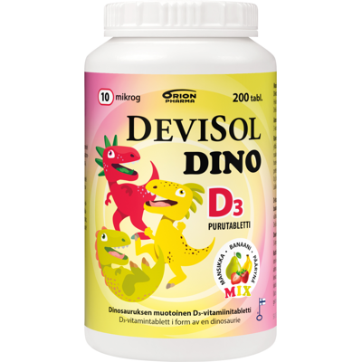 DeviSol Dino Mix 10 mcg - D-vitamiini lapsille - Dinosaurusmuotoiset hedelmätabletit DeviSol Dino Mix 10 mcg - D-vitamiini lapsille - Dinosaurusmuotoiset hedelmätabletit