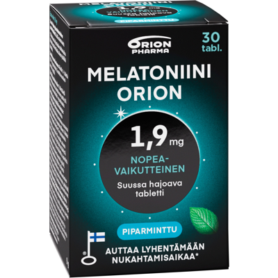 Melatoniini Orion 1,9 mg piparminttu suussa hajoava tabletti 30 tabl Melatoniini Orion 1,9 mg piparminttu suussa hajoava tabletti 30 tabl