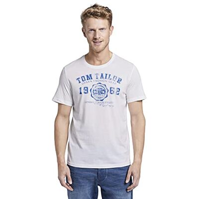 TOM TAILOR men's logo print T-shirt., 20000 White, m TOM TAILOR men's logo print T-shirt., 20000 White, m