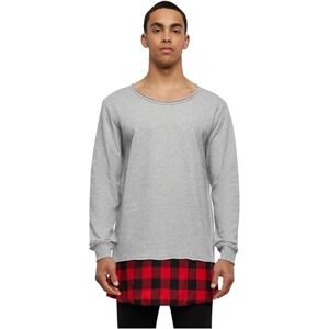 Urban Classics Men's Long Flannel Bottom Open Edge Crew Neck, Grey/Blk/Red, M Urban Classics Men's Long Flannel Bottom Open Edge Crew Neck, Grey/Blk/Red, M