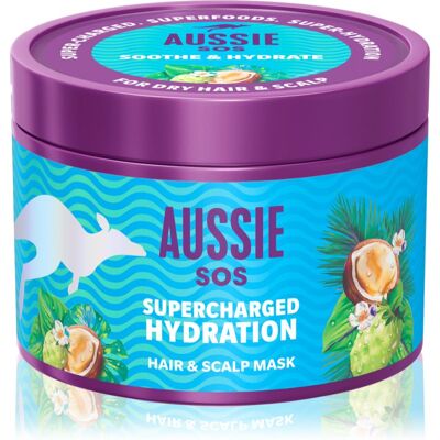 Aussie SOS Supercharged Hydration silottava ja kosteuttava naamio hiuksiin ja päänahkaan 500 ml Aussie SOS Supercharged Hydration silottava ja kosteuttava naamio hiuksiin ja päänahkaan 500 ml