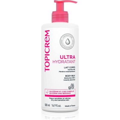 Topicrem UH BODY Ultra-Moisturizing Body Milk syväkosteuttava vartalovoide kuivalle ja herkälle iholle 500 ml Topicrem UH BODY Ultra-Moisturizing Body Milk syväkosteuttava vartalovoide kuivalle ja herkälle iholle 500 ml