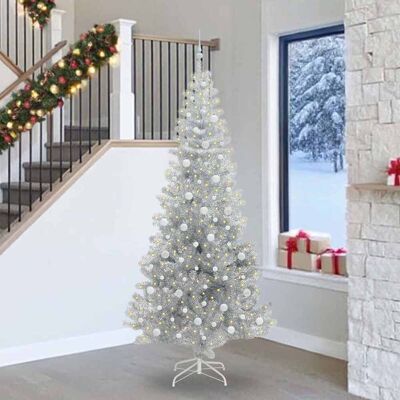 vidaXL Joulukuusi 300 LED-valoilla jalustalla Hopea 240 cm PET vidaXL Joulukuusi 300 LED-valoilla jalustalla Hopea 240 cm PET