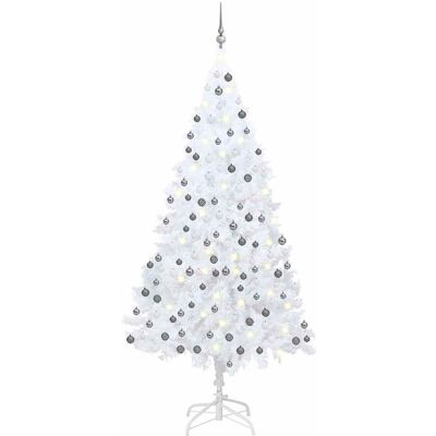 vidaXL Tekojoulukuusi palloilla esivalaistu valkoinen 240 cm PVC vidaXL Tekojoulukuusi palloilla esivalaistu valkoinen 240 cm PVC