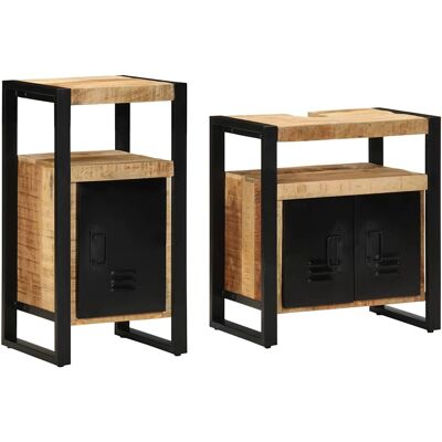 vidaXL Kylpyhuonekalustesetti 2 pcs Ruskea Kovan karkean mangopuun vidaXL Kylpyhuonekalustesetti 2 pcs Ruskea Kovan karkean mangopuun