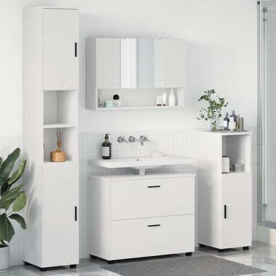 vidaXL Kylpyhuonekalustesetti laatikon kanssa hyllyllä 4 pcs Valkoinen vidaXL Kylpyhuonekalustesetti laatikon kanssa hyllyllä 4 pcs Valkoinen