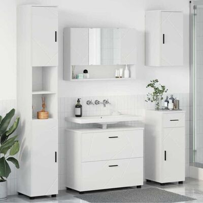 vidaXL Kylpyhuonekalustesetti laatikon kanssa hyllyllä 5 pcs Valkoinen vidaXL Kylpyhuonekalustesetti laatikon kanssa hyllyllä 5 pcs Valkoinen